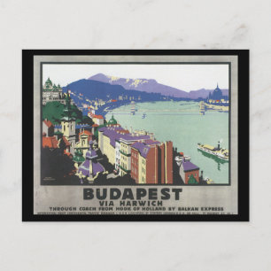 Budapest über Harwich_Vintage Reiseplakat Postkarte