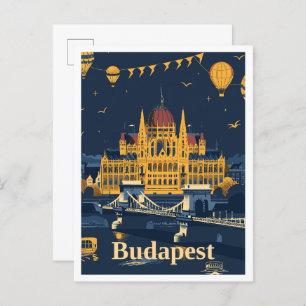 Budapest Ungarn Art Vintage Reise Illustration Postkarte