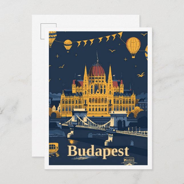 Budapest Ungarn Art Vintage Reise Illustration Postkarte (Vorne/Hinten)