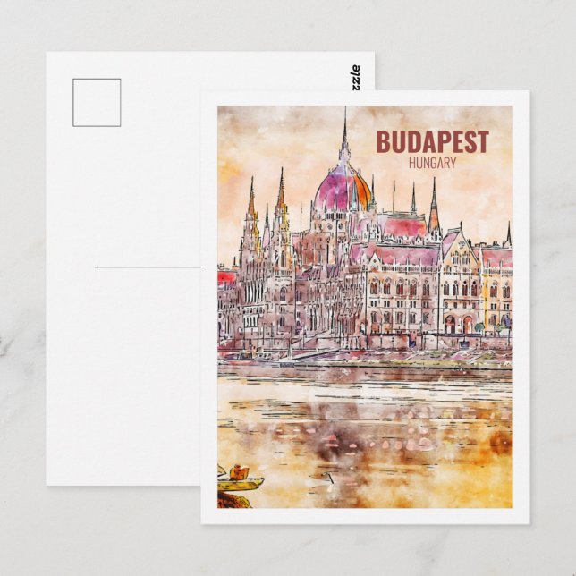 Budapest Ungarn Bekannte Wasserfarbskizze für Reis Postkarte (Vorne/Hinten)