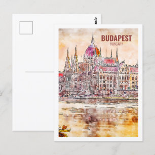 Budapest Ungarn Berühmte Reise Aquarell-Skizze Postkarte