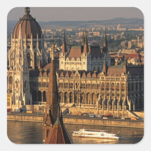 Budapest, Ungarn, Donau, Parlament Quadratischer Aufkleber