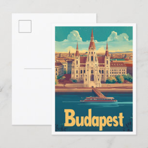 Budapest Ungarn Kunst Vintage Reise Illustration Postkarte