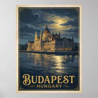 Budapest Ungarn Mondbeschienenes Gotik Reise Poster