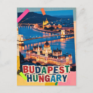 Budapest Ungarn Nacht Stadtlandschaft Pop-Art-Coll Postkarte