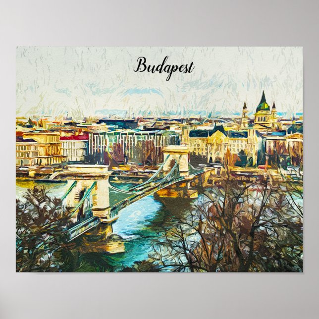 Budapest Ungarn Öl Paint Panorama Aussicht Poster (Vorne)
