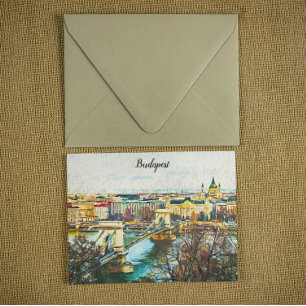 Budapest Ungarn Öl Paint Panorama Aussicht Postkarte