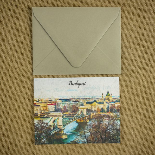 Budapest Ungarn Öl Paint Panorama Aussicht Postkarte (Budapest Hungary Oil paint Postcard)