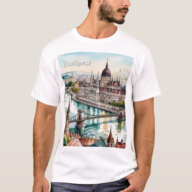 Budapest Ungarn Parlament Donau Skyline T-Shirt (Vorderseite)