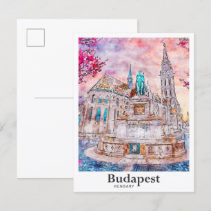 Budapest Ungarn Reise Wasserfarbe Handgezeichnet Postkarte