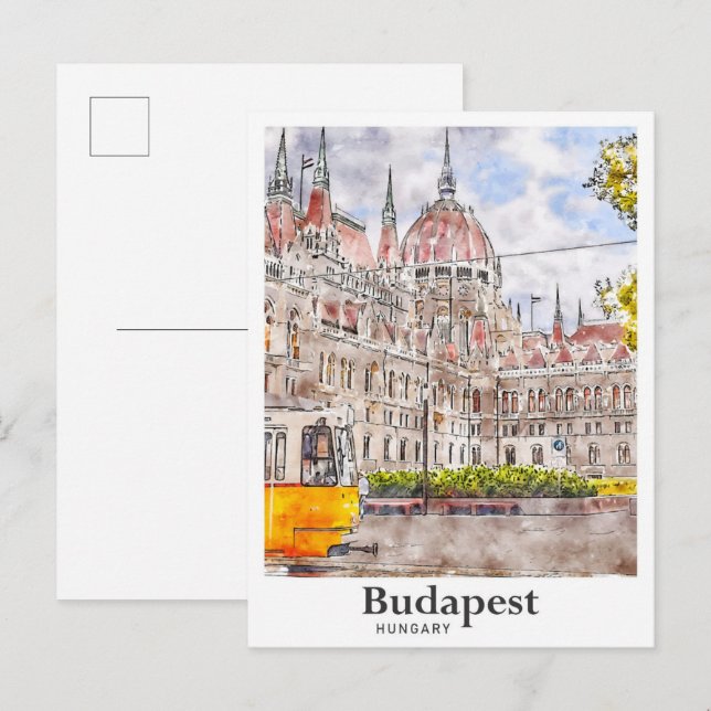 Budapest Ungarn Reisen Kunst Wasserfarben Sketch Postkarte (Vorne/Hinten)