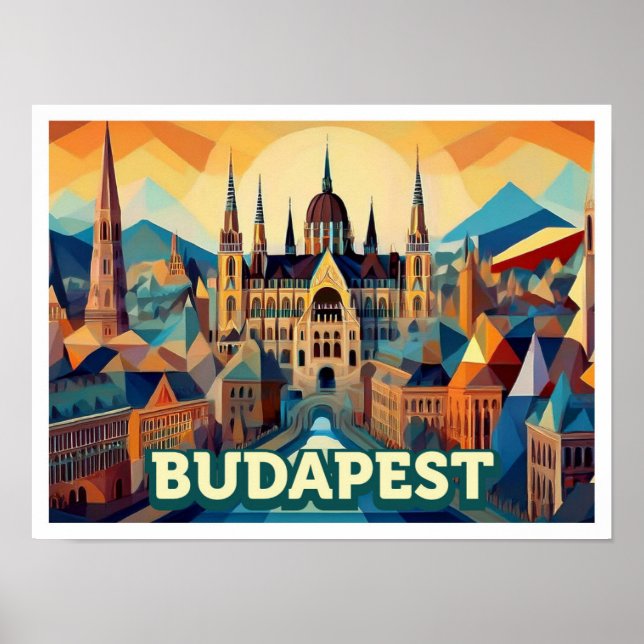 Budapest Ungarn Reisen künstlerisch farbenfroh Poster (Vorne)