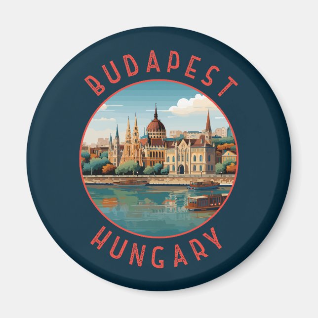 Budapest Ungarn Retro Distressed Circle Magnet (Vorne)