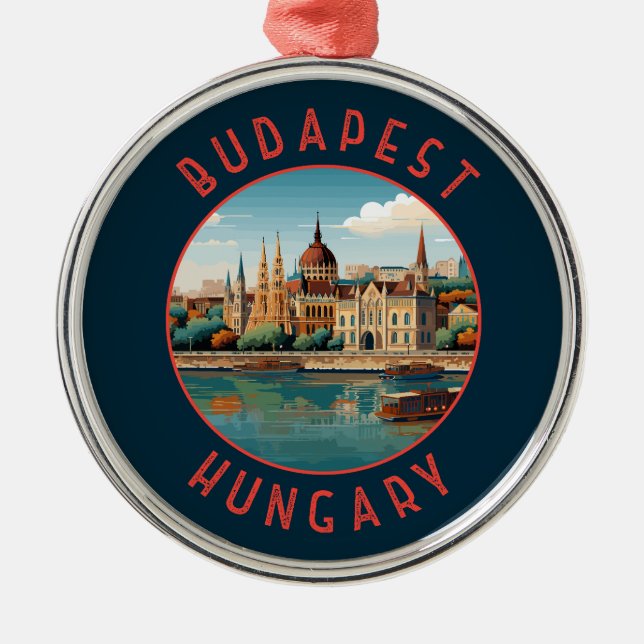 Budapest Ungarn Retro Distressed Circle Ornament Aus Metall (Vorne)