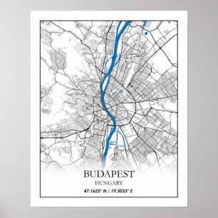 Budapest Ungarn Stadtkarte Einfache Unterkunft Poster