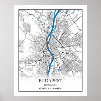Budapest Ungarn Stadtkarte Einfache Unterkunft Poster