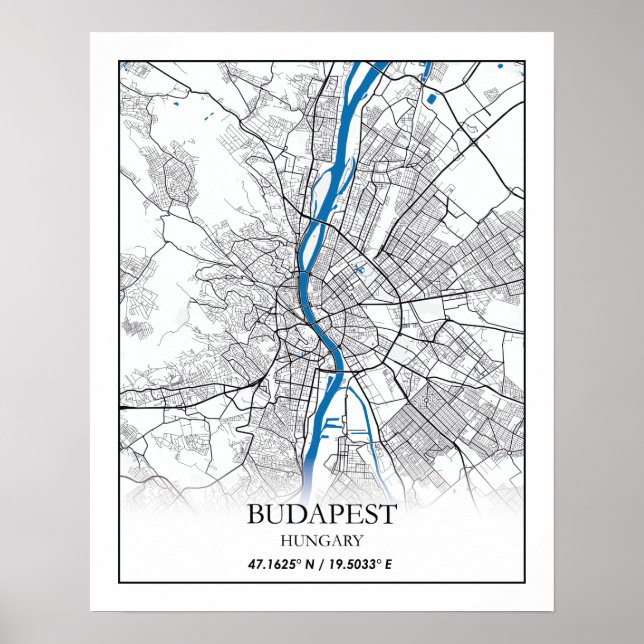 Budapest Ungarn Stadtkarte Einfache Unterkunft Poster (Vorne)