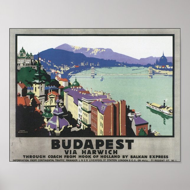 Budapest Via Harwich Vintage Reiseplakat Poster (Vorne)