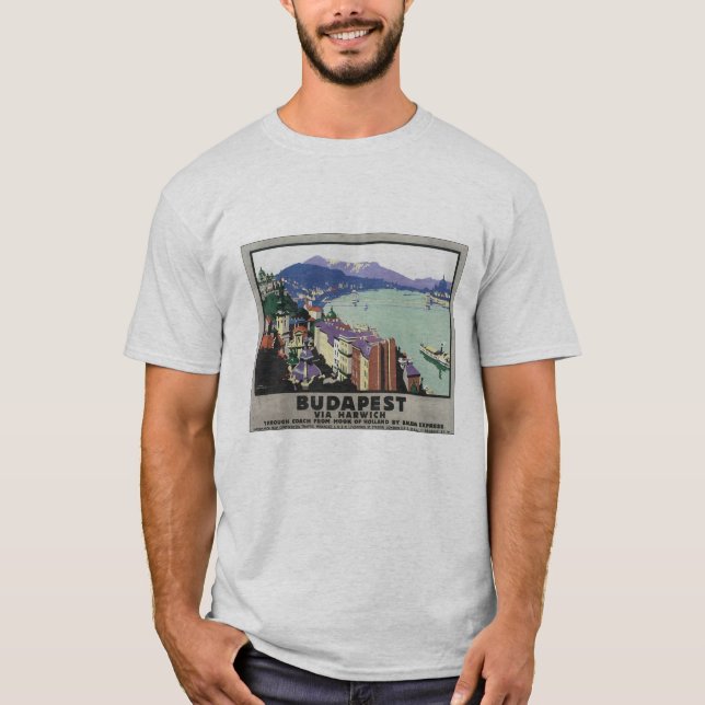 Budapest Via Harwich Vintage Reiseplakat T-Shirt (Vorderseite)