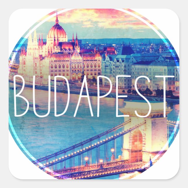 Budapest vintage, circle, quadratischer aufkleber (Vorderseite)
