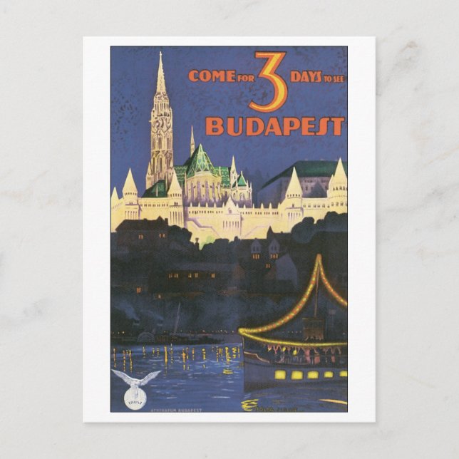 Budapest Vintage Travel Poster Postkarte (Vorderseite)