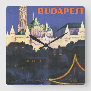 Budapest Vintage Travel Poster Quadratische Wanduhr