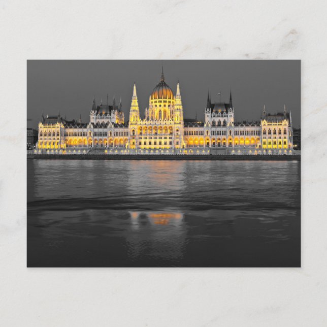 Budapester Lichter, schwarz, weiß und gelb Postkarte (Vorderseite)