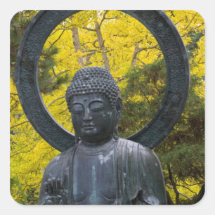 Budda Statue im Japanischen Garten Golden Quadratischer Aufkleber