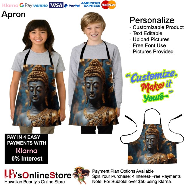 Buddha All-over Print Schürze Klein (Buddha Calm Black Gold Floral Background Apron.)
