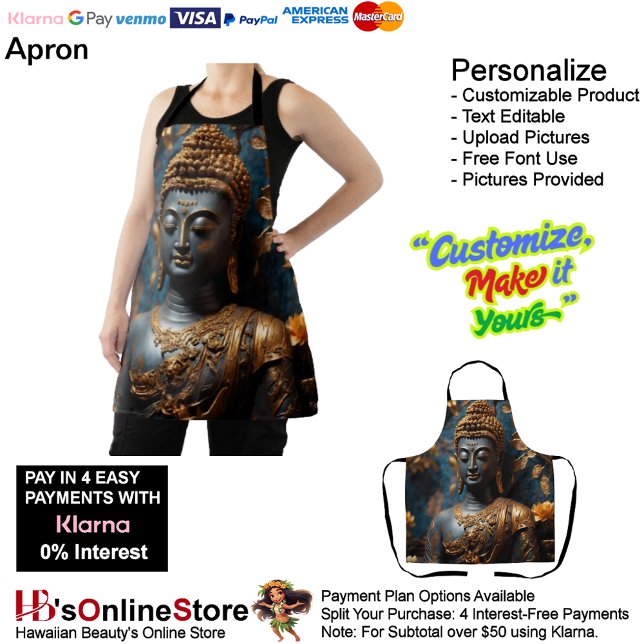 Buddha All-over-Print-Schürze Schürze (Buddha Calm Black Gold Floral Background Apron.)