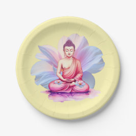 Buddha Aquarellfarben-Teller, Meditation / Yogini Pappteller