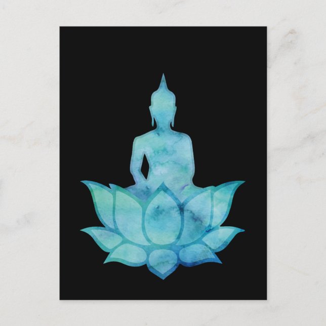 Buddha auf Lotus Blue Postkarte (Vorderseite)