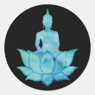 Buddha auf Lotus Blue Runder Aufkleber