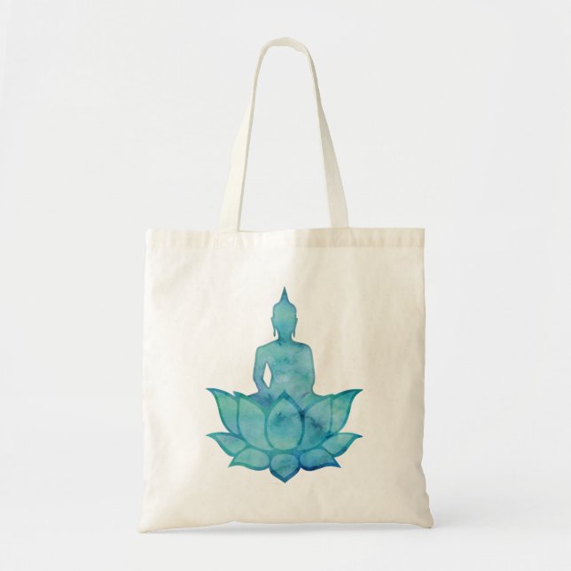 Buddha auf Lotus Blue Tragetasche (Vorne)