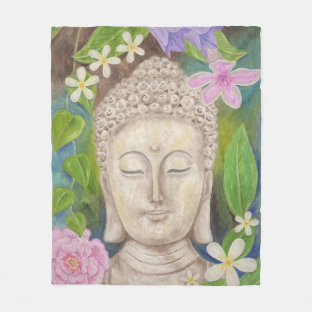 Buddha-Blumen-Fleece Fleecedecke (Vorderseite)