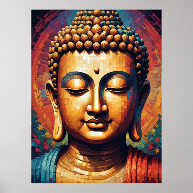 Buddha Colorful Modern Pixel Art Poster (Vorne)