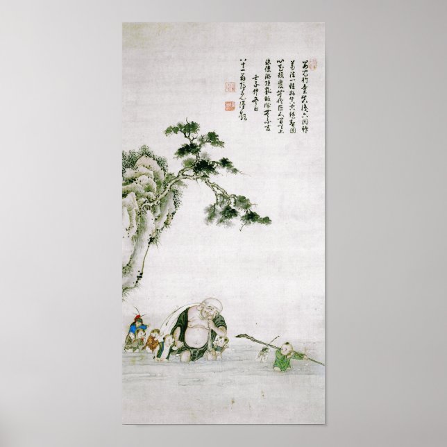 Buddha Crossing River Watanabe Shuseki Fine Art Poster (Vorne)