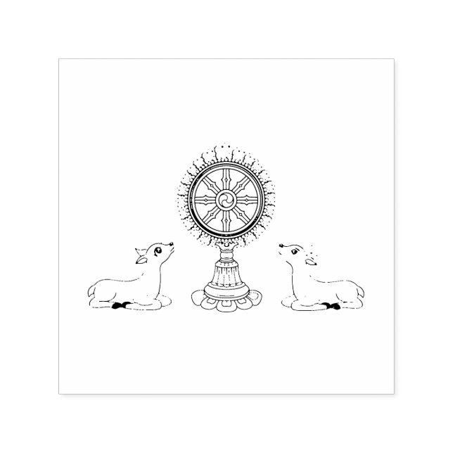 Buddha Dharma Wheel & Deers Selbstfarbige Briefmar Permastempel (Design)