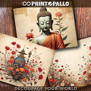 Buddha, ein Zen-Tempel und Blumen - Geschenkpapier Set
