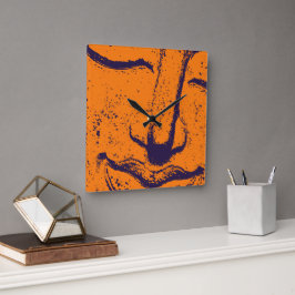 Buddha Face Zen Harmony Buddhahood Orange Quadratische Wanduhr