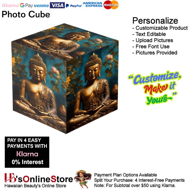 Buddha Foto Cube Würfel (Buddha Floral Turquoise Calm Photo Cube.)