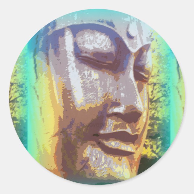 Buddha Gesichtsgrün Runder Aufkleber (Vorderseite)