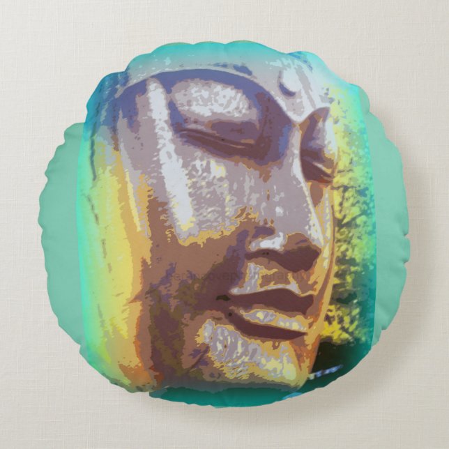 Buddha Gesichtsgrün Rundes Kissen (Vorderseite)