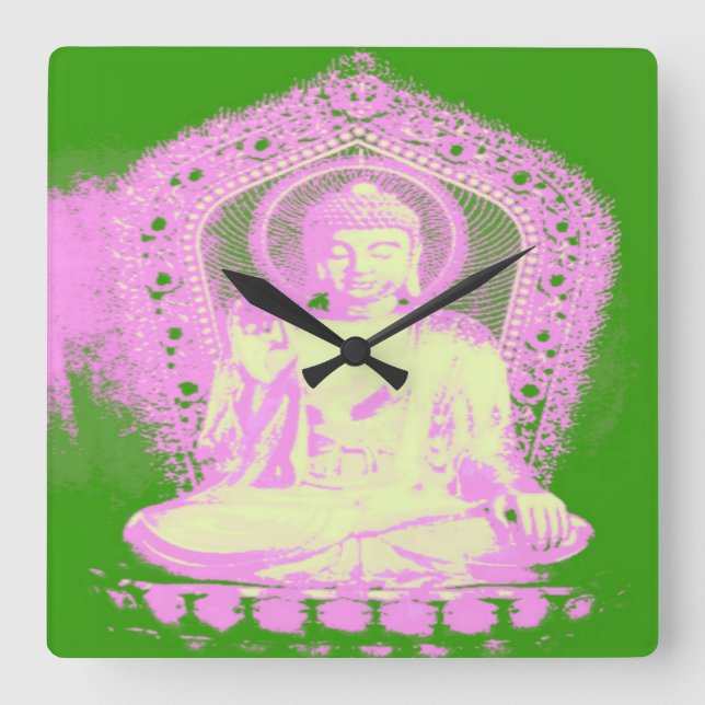 Buddha - Green - Wall Clock Quadratische Wanduhr (Vorderseite)