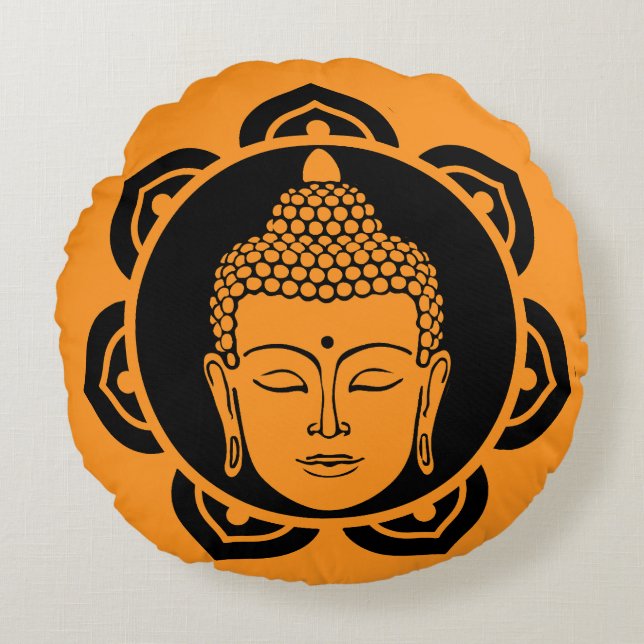 Buddha Head Meditation Rundes Kissen (Vorderseite)