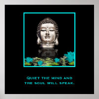 Buddha Head mit inspirierendem Zitat zur Ruhe