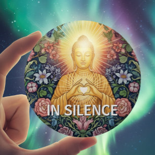 Buddha, Herz des Lichts, Floral Vintage, In Stille Button