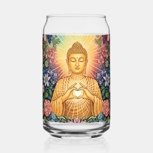 Buddha, Herz des Lichts, Glas, Blumen, Vintag Dosenglas