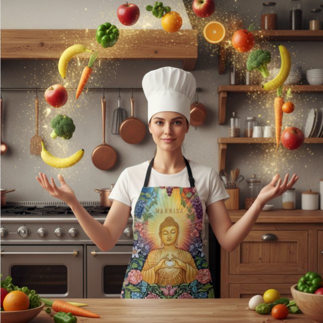 Buddha, Herz des Lichts, Name, Blume, Vintag Schürze (Buddha, Harmony, Positive Cooking Apron)