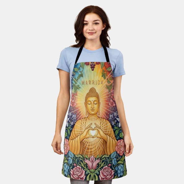 Buddha, Herz des Lichts, Name, Blume, Vintag Schürze (Getragen)